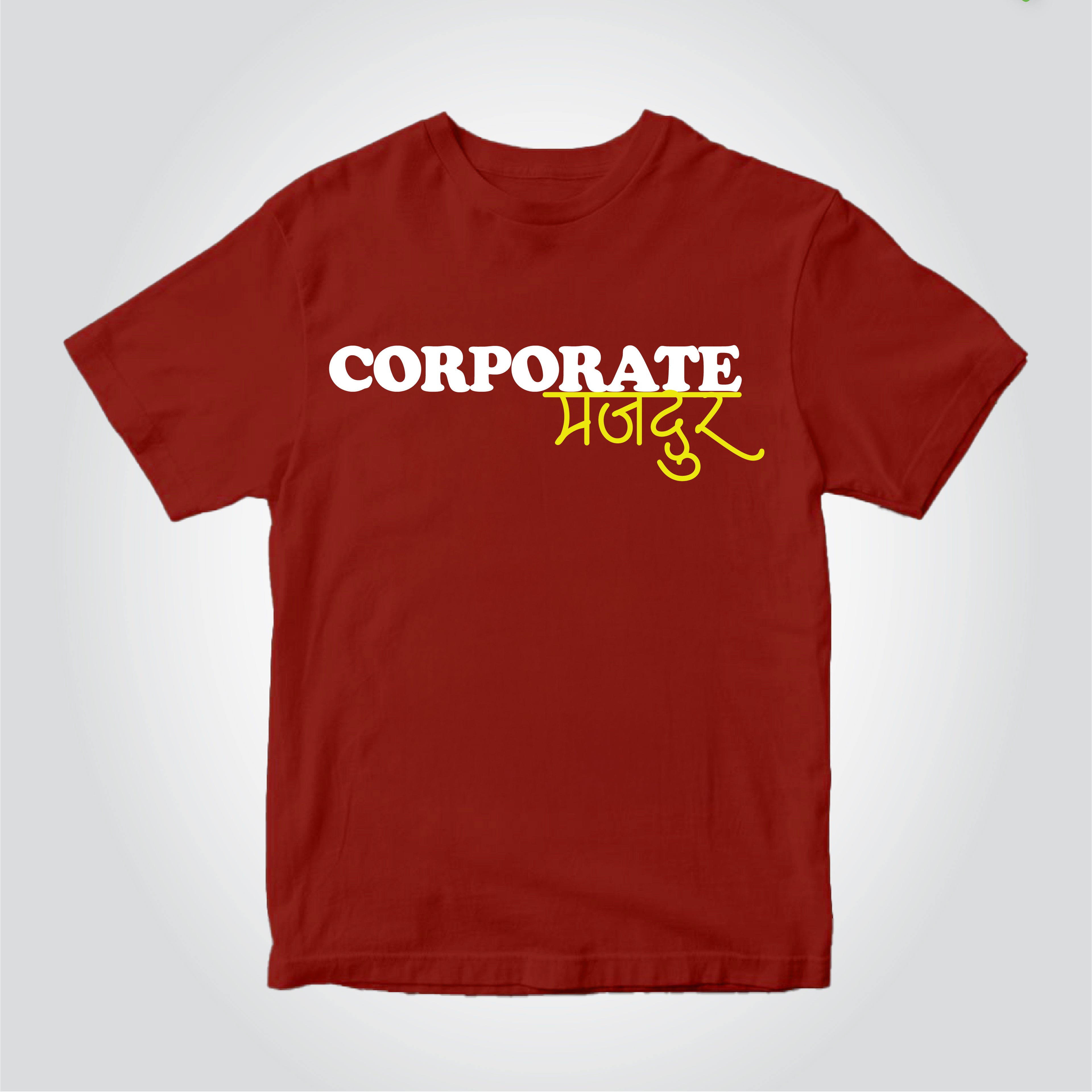 Corporate Majdur Typography T-Shirt – Funny Office Quote Tee for Men | White Cotton Round Neck