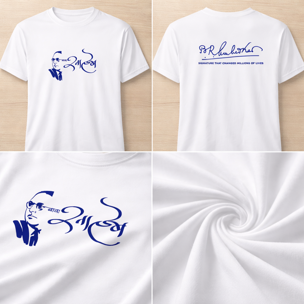 Dr. B.R. Ambedkar Signature Graphic T-Shirt – White | Regular Fit | 180 GSM Cotton_KIDS