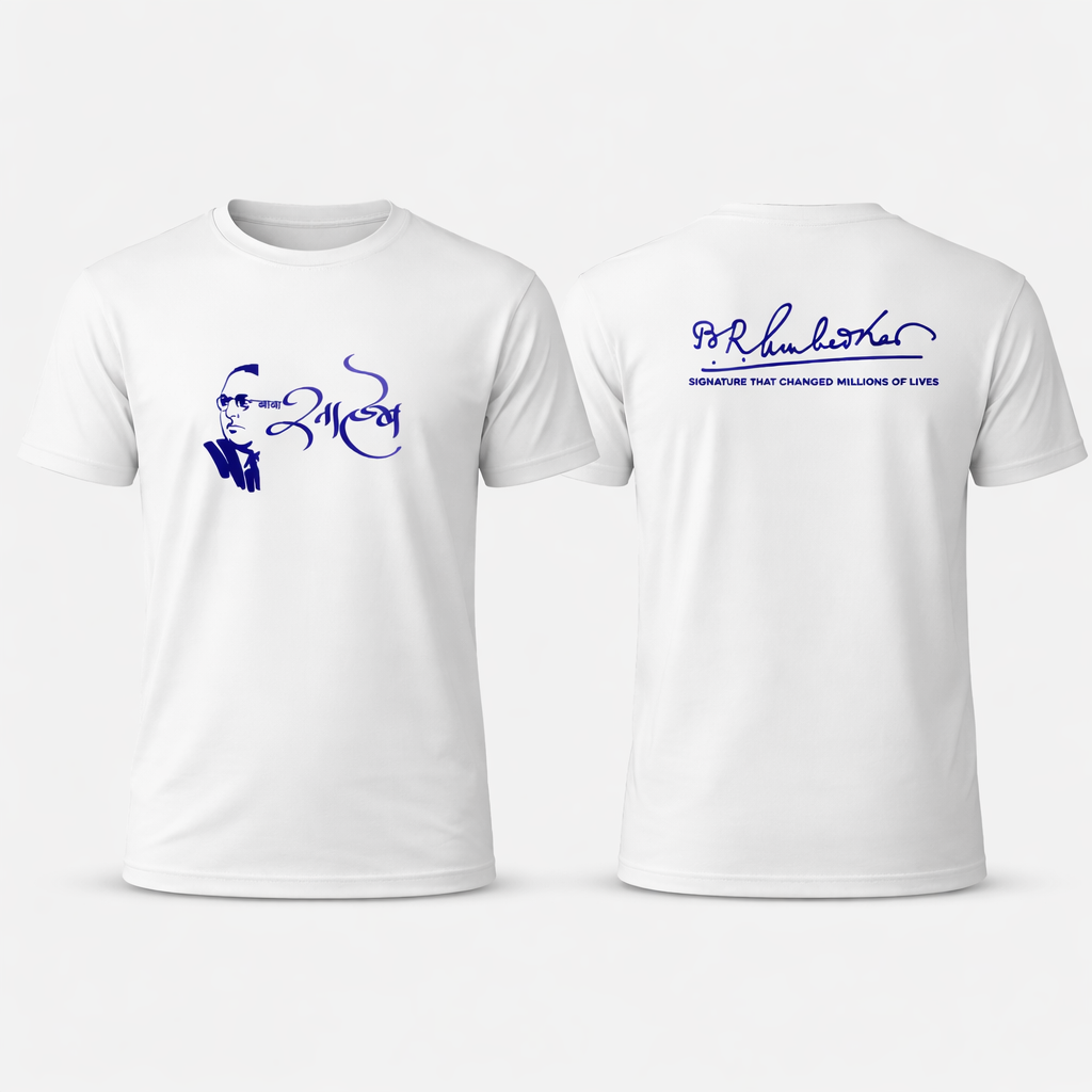 Dr. B.R. Ambedkar Signature Graphic T-Shirt – White | Regular Fit | 180 GSM Cotton