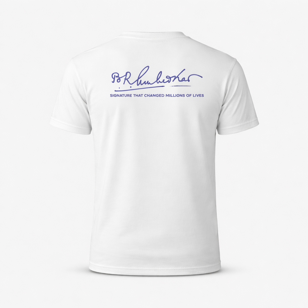 Dr. B.R. Ambedkar Signature with Panchasheel Flag Graphic T-Shirt – White | Regular Fit | 180 GSM Cotton_KIDS