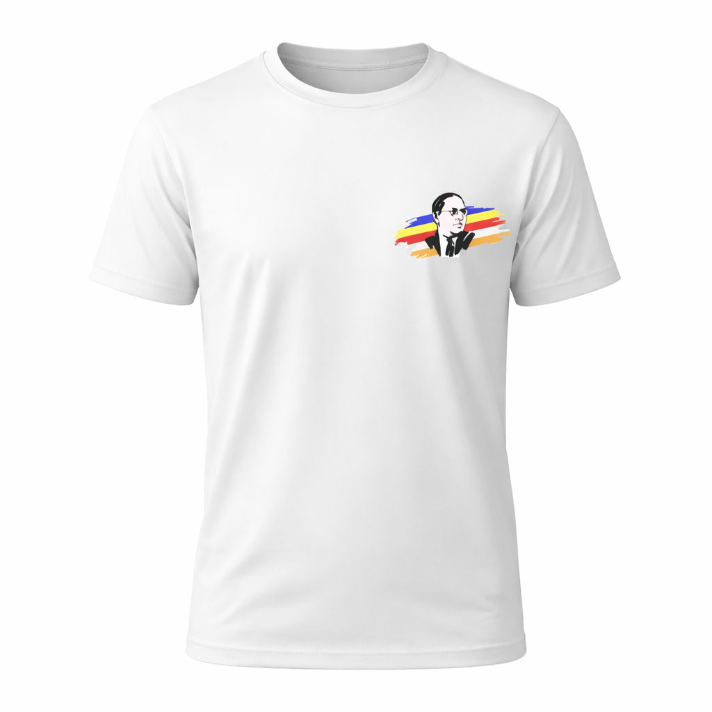 Dr. B.R. Ambedkar Signature with Panchasheel Flag Graphic T-Shirt – White | Regular Fit | 180 GSM Cotton_KIDS
